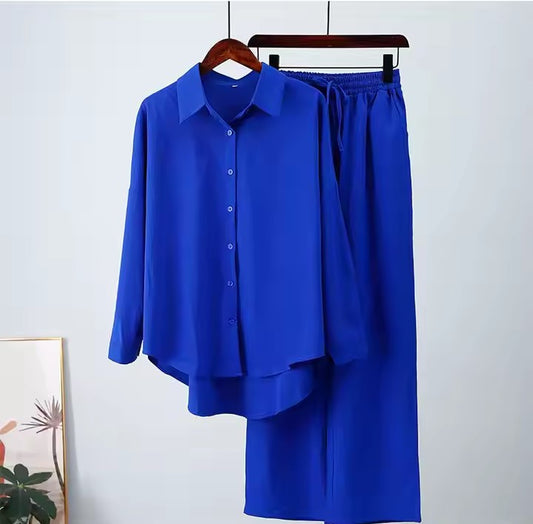 Two-Piece Long-Sleeved Solid Color Suit